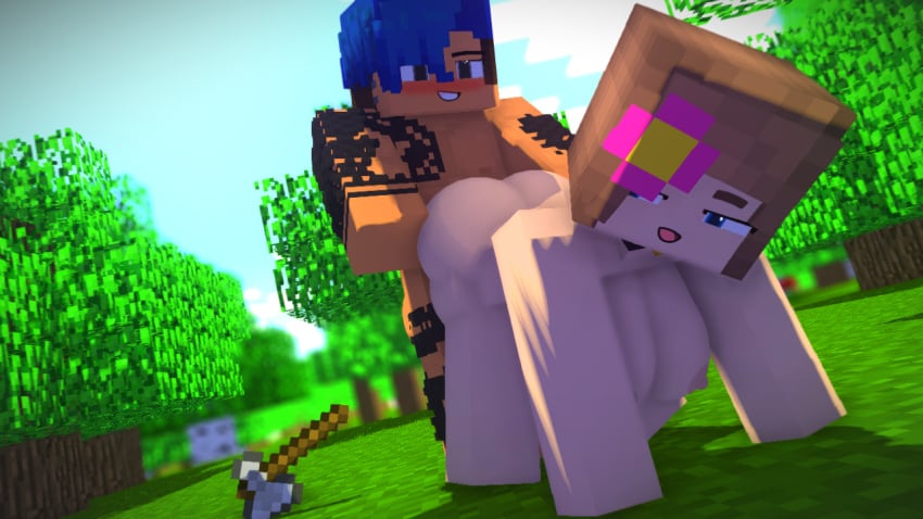 1boy 1girls 3d ass big_ass big_breasts big_butt jem_(chaosdiamond) jenny_belle_(slipperyt) mine-imator minecraft mystic100 nude nude_female nude_male round_ass round_butt