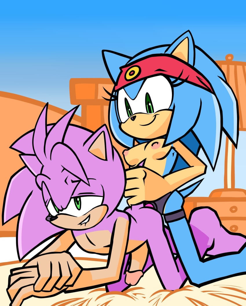 1boy 1girls anal andy_rose bent_over biting_lip blue_fur breasts doggy_style female furry genderswap_(ftm) genderswap_(mtf) green_eyes headwear hedgehog male pegging penis pink_fur randomguy999 rule_63 sega sex_toy smile sonic_(series) sonic_the_hedgehog sonique_the_hedgehog strap-on submissive_male