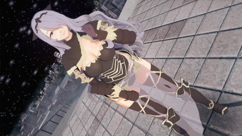 1girls 3d armor bare_thighs black_panties boots breasts camilla_(fire_emblem) city cleavage covered_nipples female female_only fire_emblem fire_emblem_fates gloves hair_over_one_eye horns large_breasts leaning_forward long_sleeves looking_at_viewer nekomarusan night nintendo outdoors panties pelvic_curtain pink_eyes purple_hair see-through smile solo thigh_boots thighs underwear very_long_hair wide_hips