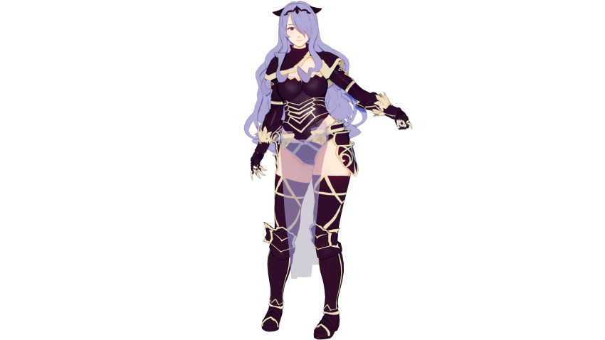 1girls 3d armor bare_thighs black_panties boots breasts camilla_(fire_emblem) covered_nipples female female_only fire_emblem fire_emblem_fates gloves hair_over_one_eye horns large_breasts long_sleeves looking_at_viewer nekomarusan nintendo panties pelvic_curtain pink_eyes purple_hair see-through smile solo thigh_boots thighs transparent_background underwear very_long_hair wide_hips