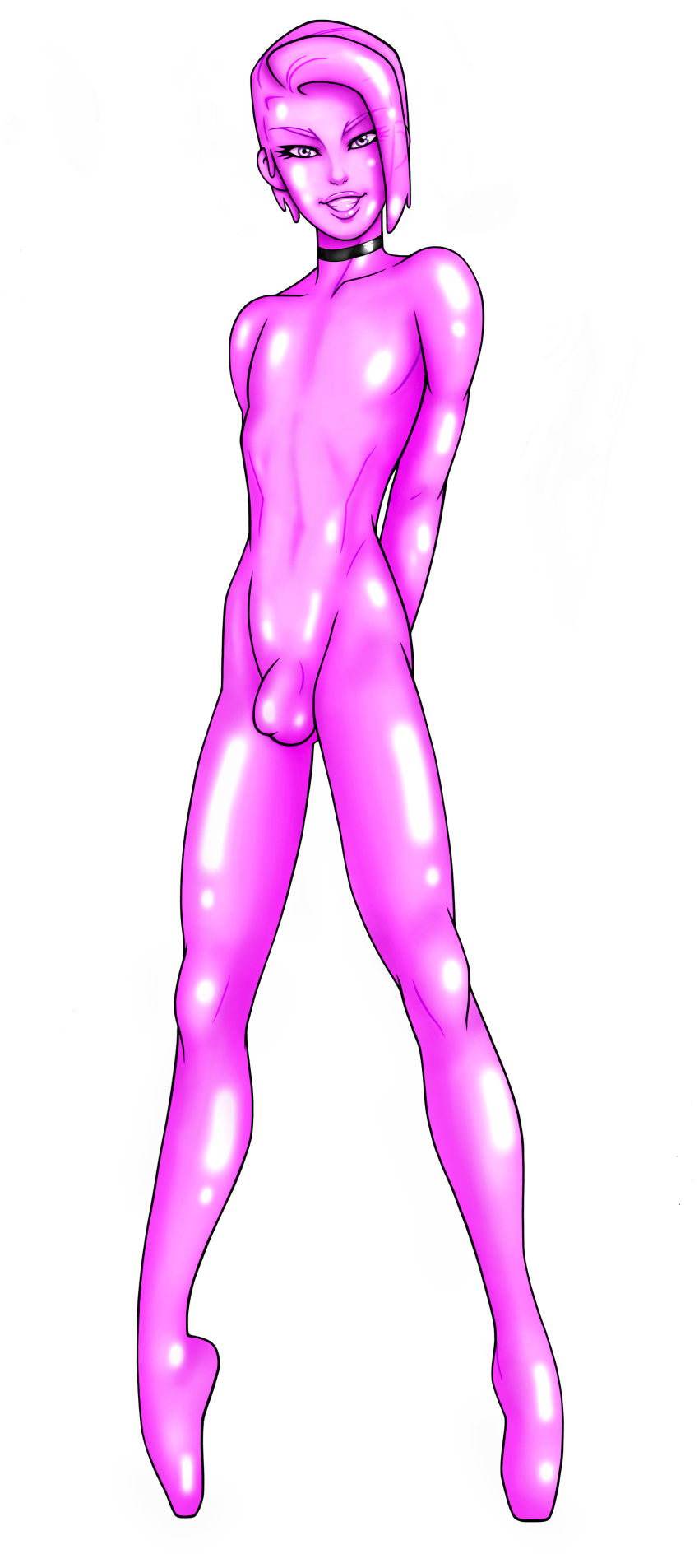 artist_request choker femboy pink_skin rubber_body ruby shiny_skin