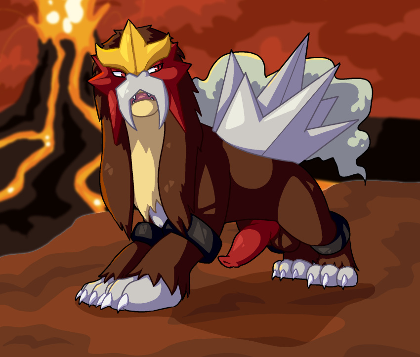 brown_body dragunsnack entei feral feral_only generation_2_pokemon genitals hi_res lava legendary_pokemon lidded_eyes looking_away male male_only nintendo open_mouth penis pokemon pokemon_(species) solo volcano