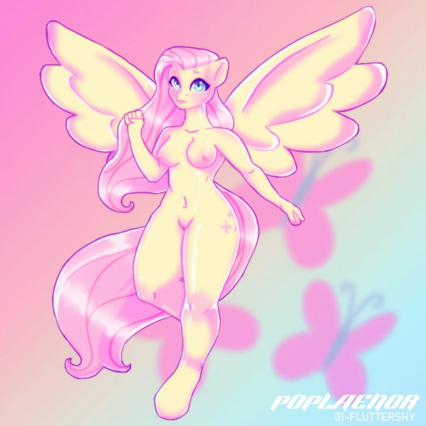 big_breasts blue_eyes breasts brony digital_media_(artwork) fanart fluttershy_(mlp) flying friendship_is_magic hasbro hooves my_little_pony naked naked_female newgrounds nudity pegasus pink_hair pony yellow_skin