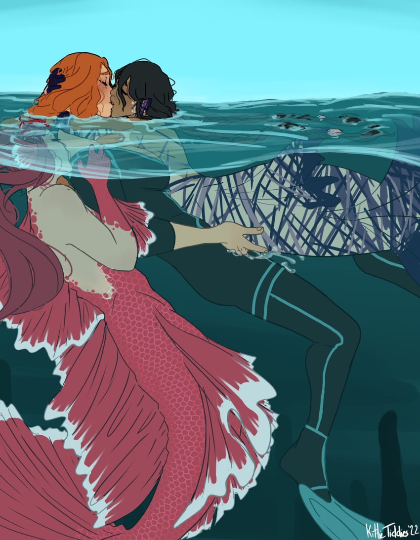 3girls bleach dokugamine_riruka female female_only human inoue_orihime kissing kittietiddies kuchiki_rukia mermaid ocean partially_submerged partially_underwater_shot romantic scuba scuba_gear sea sensual submerged underwater water yuri