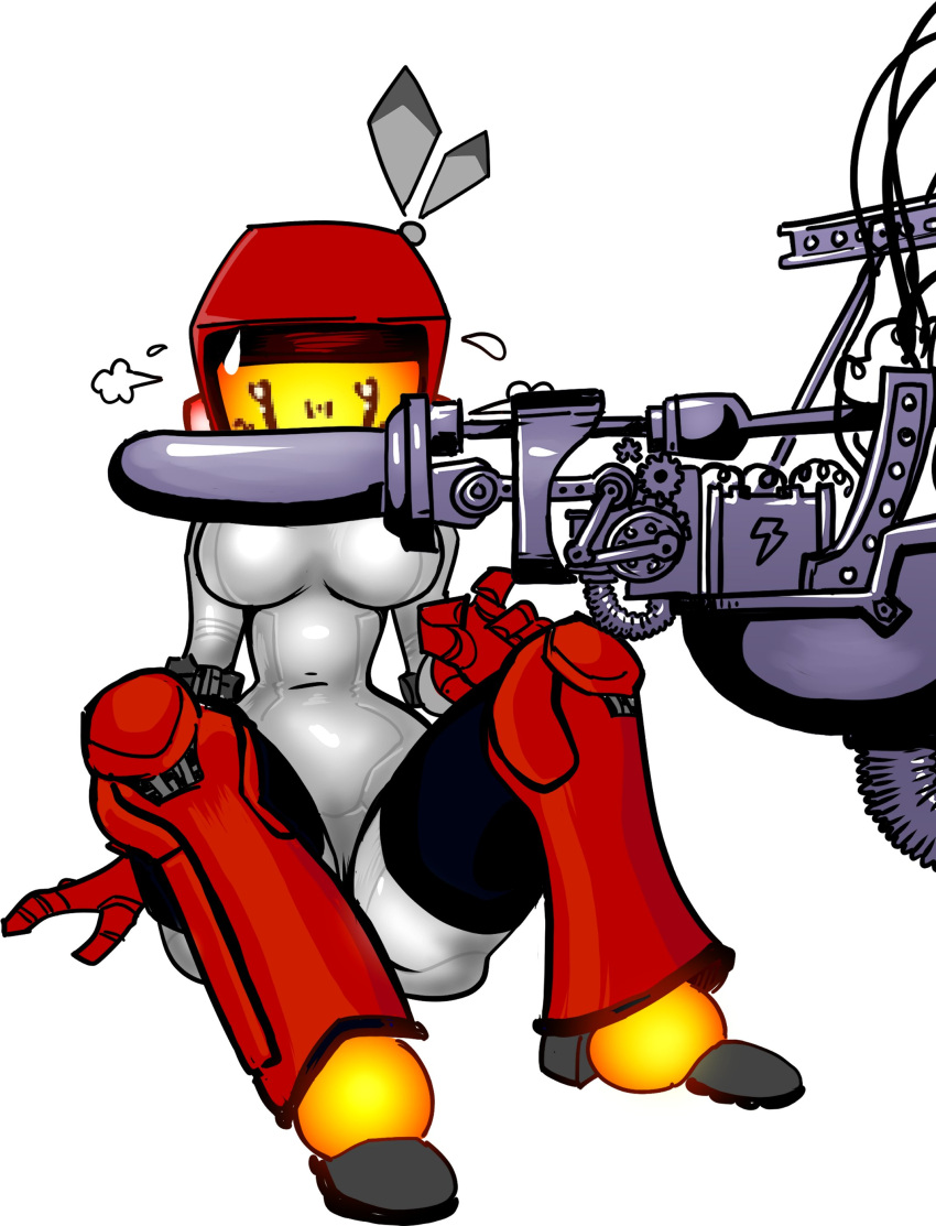 1girls 2023 battery breasts dildo doodles4pervs female fucking_machine grey_body machine mob_face no_nipples red_body robot robot_girl rose_(newtybot) screen_face solo solo_female white_background