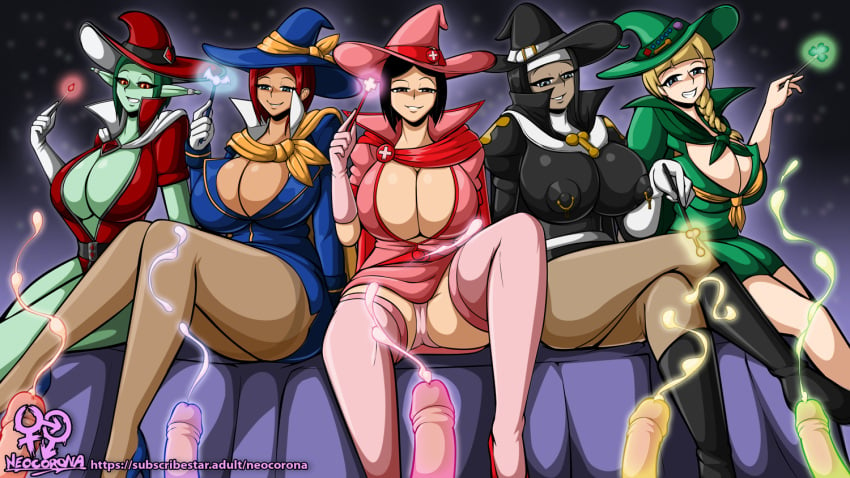 5boys 5girls cleavage cum femdom femdom_aliens(neocorona) group handsfree_ejaculation holidays neocorona tagme take_your_pick telekinesis telekinesisjob wand witch witch_hat