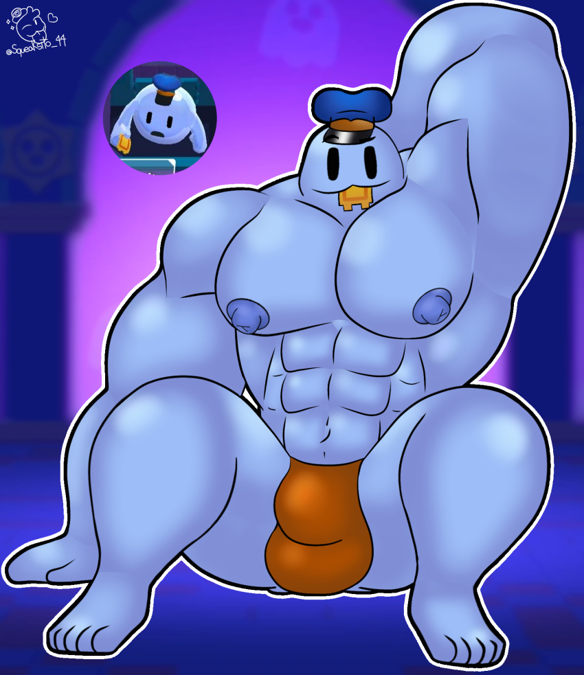 brawl_stars bulge ghost ghost_boy looking_at_viewer male_only medium_breasts muscular muscular_male posing sitting squeaksito tagme ticket