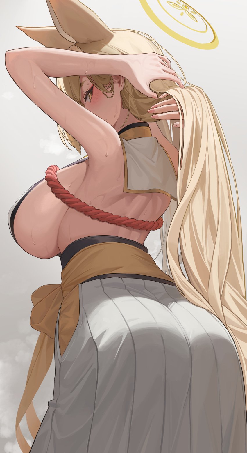 1girls allied_hyakkiyako_academy_student animal_ears ass bannou_ippoutsukou big_ass big_breasts blonde_hair blue_archive breasts busty curvaceous curvy curvy_body curvy_female curvy_figure female huge_breasts kaho_(blue_archive) large_breasts long_hair sideboob voluptuous yin-yang_club_(blue_archive)