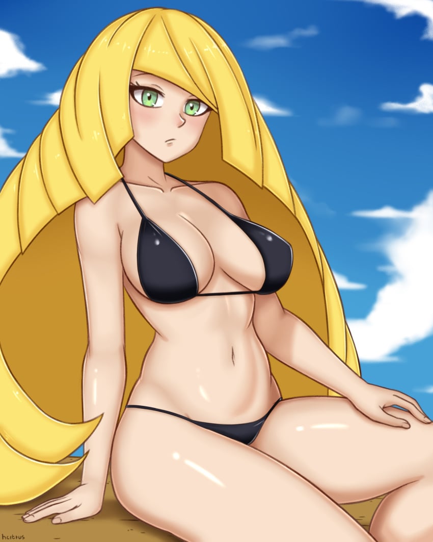 1girls alternate_version_available big_breasts bikini bikini_bottom bikini_top black_bikini blonde_hair bottomwear breasts cleavage female female_only game_freak green_eyes hair hcitrus huge_breasts long_hair lusamine_(pokemon) mature mature_female mature_woman milf mother pokemon pokemon_sm solo solo_female swimwear thighs topwear