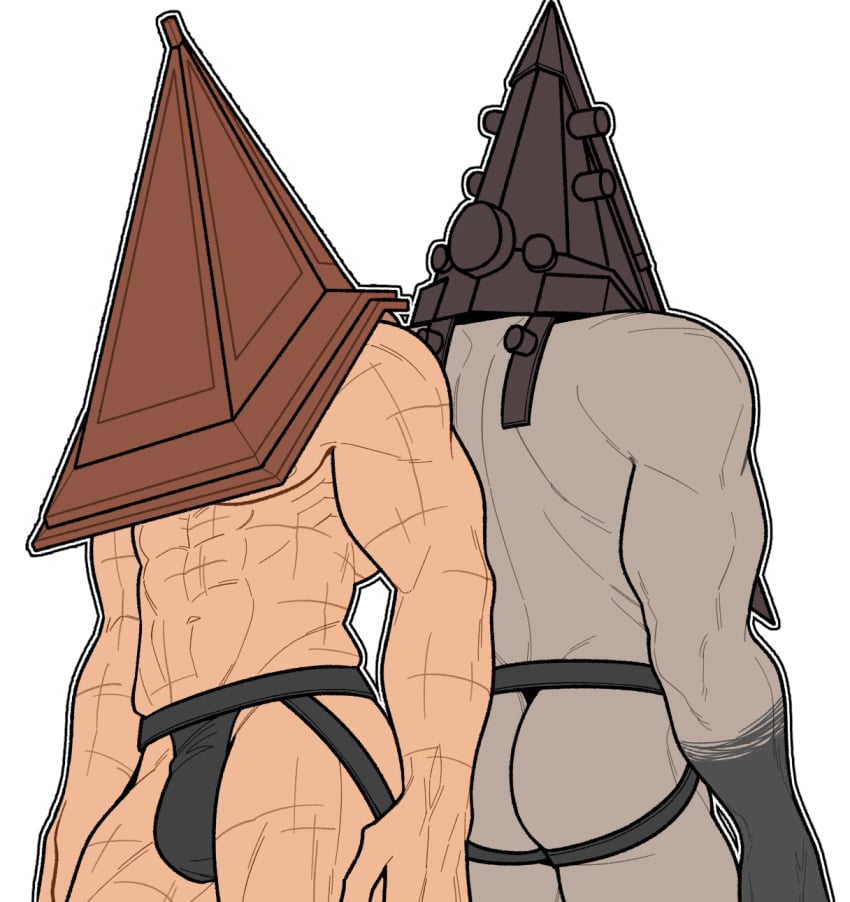 2boys ass bara bbiiyak bulge dual_persona grey_skin helmet jockstrap male male_only muscular muscular_male pyramid_head rear_view scars silent_hill silent_hill_(film) silent_hill_2 silent_hill_homecoming topless topless_male