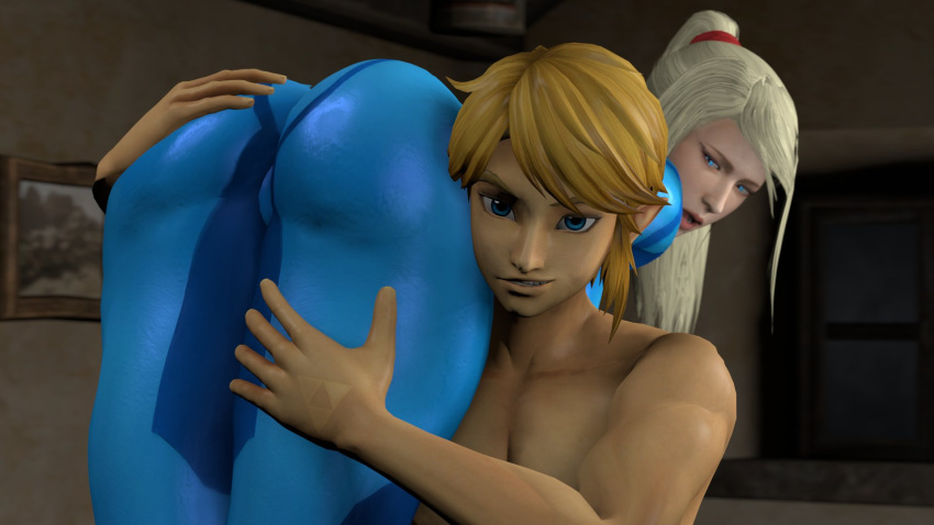 1boy 1girls 3d annoyed ass ass_grab big_ass blonde_hair blue_eyes bodysuit breath_of_the_wild carrying carrying_partner couple curvy grabbing grabbing_partner lfat3db link link_(breath_of_the_wild) mature_female metroid muscular muscular_male nintendo ponytail samus_aran sarah_bryant_(model) sfm skin_tight smirk source_filmmaker the_legend_of_zelda voluptuous zero_suit zero_suit_samus