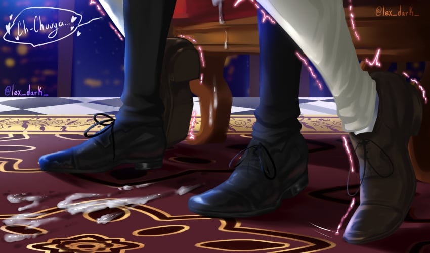 2boys bungo_stray_dogs carpet chuuya_nakahara cum cum_dripping cum_on_floor cumming dazai_osamu faceless from_behind_position implied_sex lex_dark male male_only no_visible_genitalia offscreen_sex shaking shoes shoes_on standing_sex tagme tiptoes tremble_lines trembling unseen_penetration yaoi