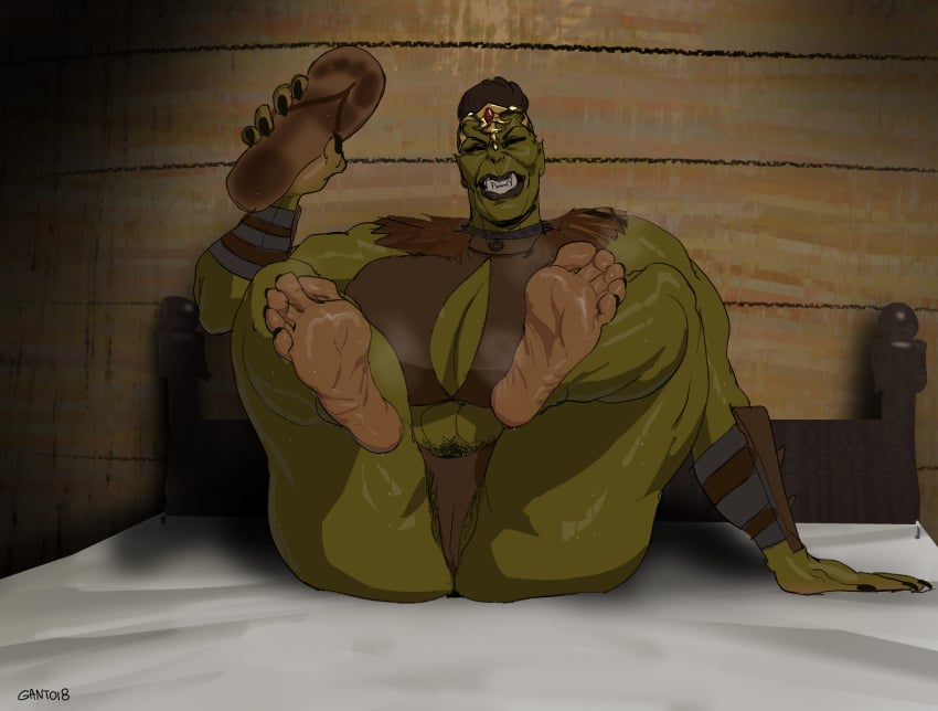 1girls big_feet feet_up femdom flip_flops foot_fetish footprint_on_sandals ganto18 gnorgna green_skin muscular_female orc orc_female pubic_hair sharp_teeth smirk strong_woman sweating