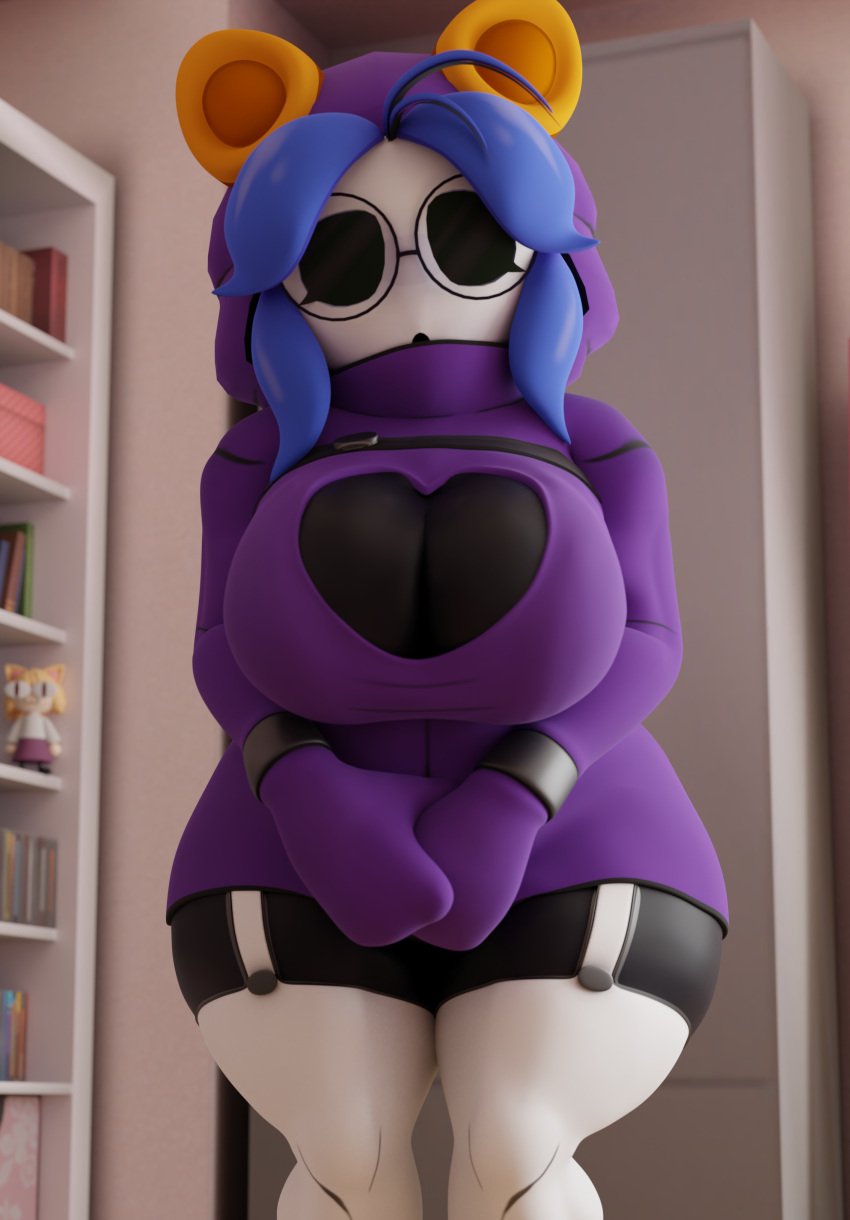 3d_(artwork) big_breasts black_body black_skin blender blue_hair cally3d clazzey cryptiacurves ears_up forella glasses hi_res high_resolution highres inko_blue mario_(series) neco-arc shy_gal shygal_(cryptiacurves) stockings tagme thick thick_hips thick_legs thick_thighs