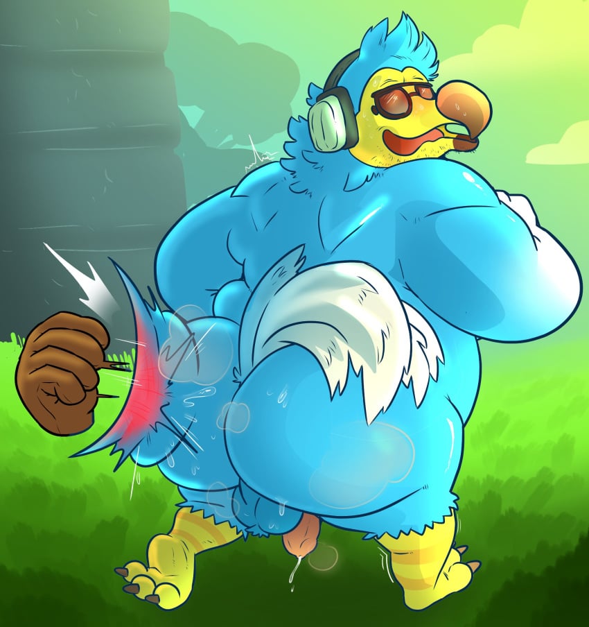 animal_crossing anthro avian bird bodily_fluids chubby_cheeks chubby_male columbid dodo dripping genital_fluids genitals haxsmack hi_res leaking_precum male nintendo nude nude_male penis precum precum_drip smack smacking_ass solo wilbur_(animal_crossing)