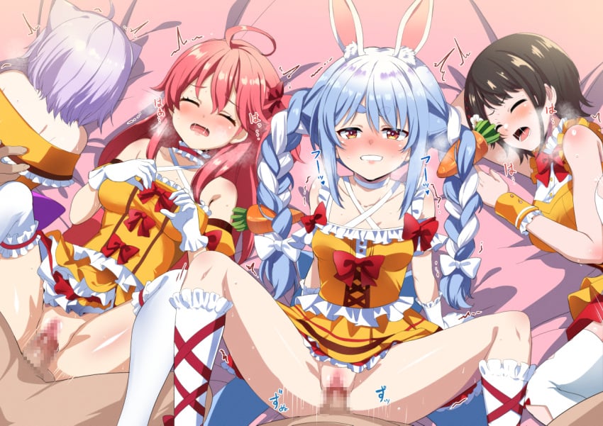 4boys 4girls ahoge animal_ear_fluff animal_ears bare_shoulders black_hair blue_hair blush braid breasts carrot_hair_ornament cat_ears cat_girl censored closed_eyes food-themed_hair_ornament fuyumi_kazuki group_sex hair_between_eyes hair_ornament hololive hololive_fantasy hololive_gamers hololive_gen_0 hololive_gen_2 hololive_japan large_breasts long_hair medium_breasts missionary mosaic_censoring multicolored_hair multiple_boys multiple_girls nekomata_okayu oozora_subaru open_mouth orange_eyes orgy penis pink_hair purple_hair rabbit_ears rabbit_girl sakura_miko sex sex_from_behind short_hair small_breasts straight swept_bangs thick_eyebrows twin_braids twintails two-tone_hair usada_pekora vaginal_penetration virtual_youtuber white_hair