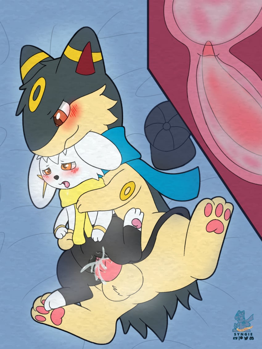 2023 bodily_fluids cum eeveelution female generation_2_pokemon generation_4_pokemon genital_fluids hi_res hybrid_pokemon male nintendo pokemon pokemon_(species) quilava shinx syngie_(artist) umbreon vaginal_penetration