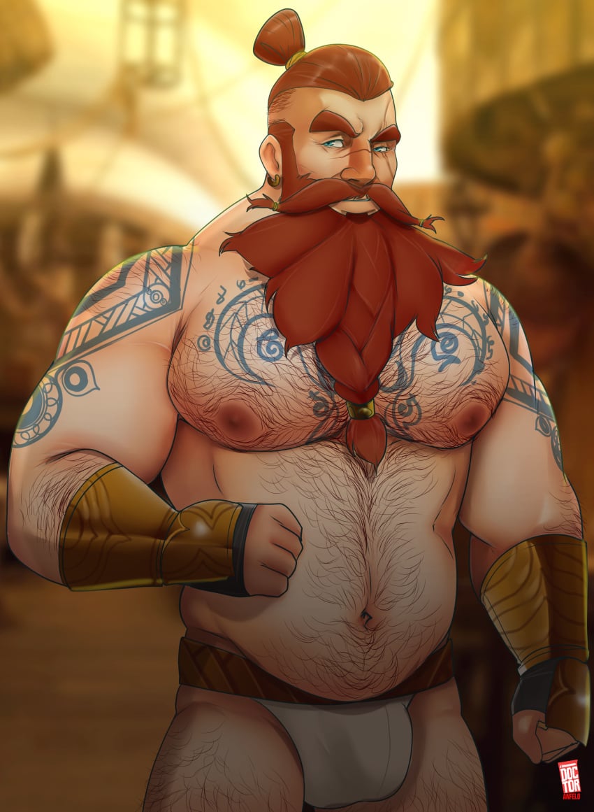 balls bara barbarian beard body_hair bulge doctor_anfelo facial_hair male male_only muscles muscular penis scar scar_across_eye shirtless solo solo_male tattoo tattoos