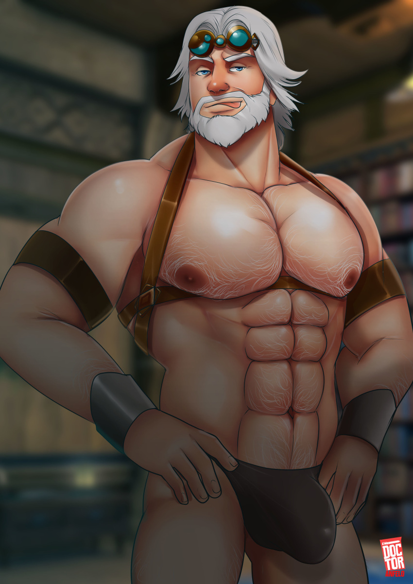 balls bara beard body_hair bulge cid_nan_garlond doctor_anfelo facial_hair final_fantasy final_fantasy_xiv male male_only muscles muscular penis solo solo_male