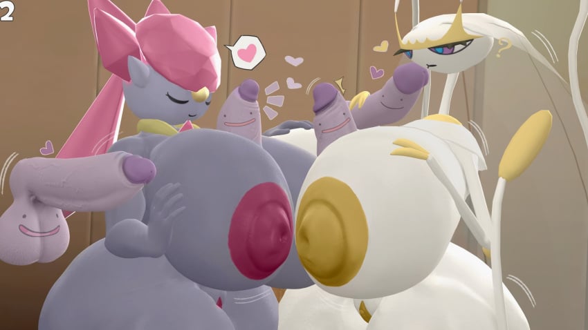 2girls 3d 3d_(artwork) big_breasts breasts_bigger_than_head diancie disembodied_penis ditto dra111_(artist) dragon316 huge_breasts pheromosa pokémon_(species) pokemon pokemon_(species) thick_thighs