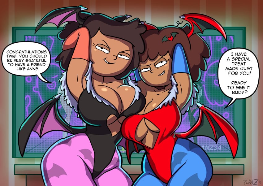 2d 2d_(artwork) 2girls aged_up alternate_version_available amphibia anne_boonchuy big_ass big_breasts brown_hair bubble_butt clothing cosplay costume crossover_cosplay curvaceous curvy dark-skinned_female dark_skin dark_skinned_female darkstalkers daughter dialogue english english_text female female_only halloween huge_ass huge_breasts large_ass large_breasts lilith_aensland_(cosplay) looking_at_viewer looking_back looking_back_at_viewer milf morrigan_aensland_(cosplay) mother mother_and_daughter mrs._boonchuy multiple_girls older_woman_and_teenage_girl oum_boonchuy planz34 pornstar_body slutty_teenager speech_bubble teenage_girl teenager teenager_on_teenager thick_thighs thighs top_heavy voluptuous_teen wide_hips young