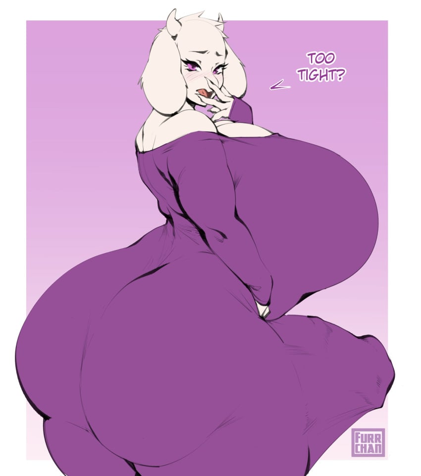 1futa 2d animal_genitalia animal_penis anthro big_breasts breasts claws clothing color dress english english_text equine_genitalia equine_penis erection fur furrchan futa_only futanari genitals goat gynomorph horn huge_breasts hyper hyper_breasts intersex penis purple_clothing purple_dress talking text toriel undertale undertale_(series) white_body white_fur