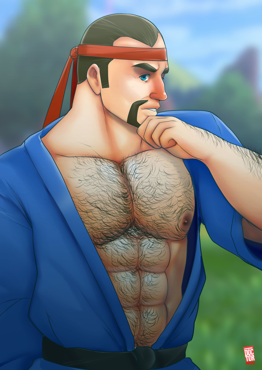 bara black_belt_(pokemon) body_hair doctor_anfelo facial_hair gi headband male male_only muscles muscular nintendo npc_trainer pokemon solo solo_male