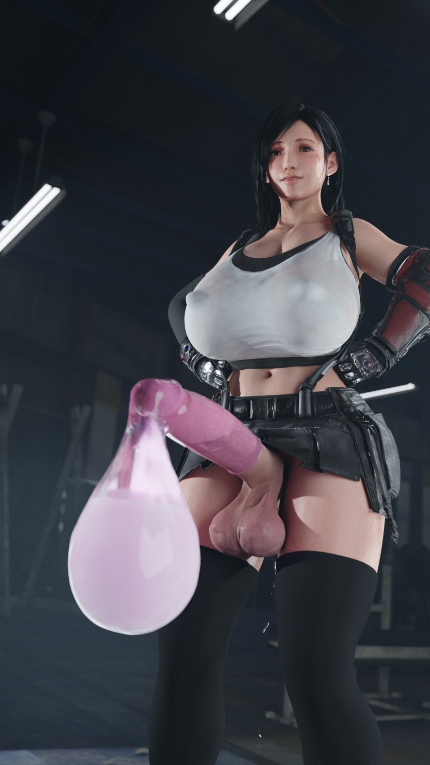 1futa 3d 3d_(artwork) balls big_breasts big_penis black_hair breasts condom condom_on_penis cum erect_penis erection exposed_penis filled_condom final_fantasy final_fantasy_vii futa_only futanari horny horny_futa long_hair long_penis looking_at_viewer midriff milkygirls navel nipple_bulge penis perky_nipples tifa_lockhart video_game video_game_character