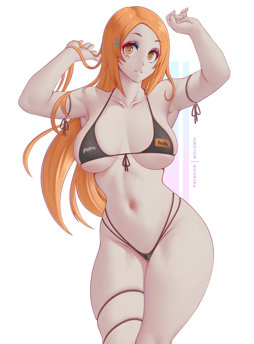 1girls bikini black_bikini bleach breasts female female_only hips huge_breasts inoue_orihime light-skinned_female light_skin long_hair melowh navel orange_hair pornhub pornhub_bra solo thick_thighs thighs wide_hips