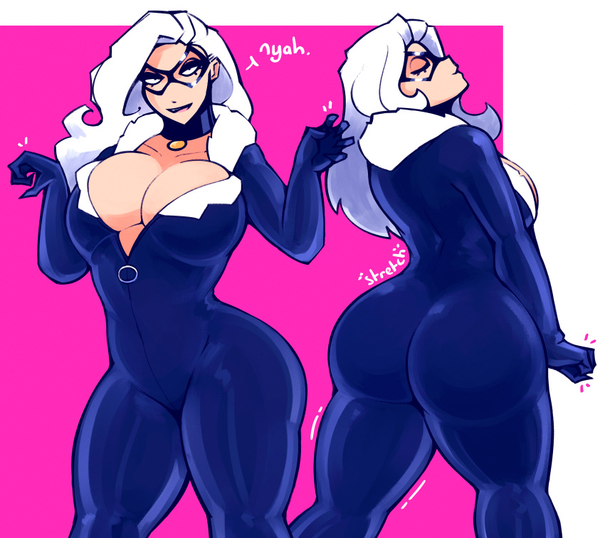 1girls ass big_ass big_breasts black_cat_(marvel) bodysuit breasts cdlum felicia_hardy female female_only front_view marvel rear_view solo spider-man_(series) thick_thighs white_hair wide_hips