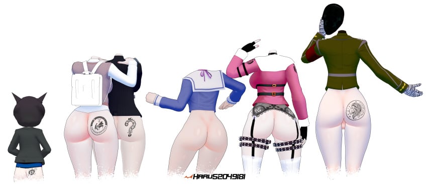 3boys 3d 3girls akamatsu_kaede ass_comparison ass_focus ass_size_chart blender body_writing danganronpa danganronpa_v3 dwarfism harubug irish iruma_miu ryoma_hoshi saihara_shuuichi shinguji_korekiyo