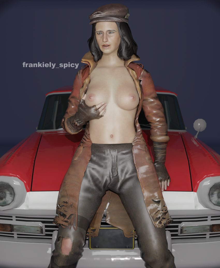 1girls 3d belly belly_button bethesda_softworks blender breast_grab breast_squeeze breasts breasts_out brown_hair car clothed clothed_female clothing coat coat_only fallout fallout_(series) fallout_4 female female_focus female_only flat_cap frankiely_spicy grabbing_own_breast hat leather leather_clothing leather_gloves leather_jacket legs legs_apart legs_spread long_hair looking_at_viewer naked naked_female navel nipples nude nude_female pale-skinned_female pale_skin partially_clothed partially_clothed_female pinup pinup_pose piper_wright smile smiling smiling_at_viewer solo solo_female solo_focus spread_legs spreading stare staring staring_at_viewer tease teasing teasing_nipple teasing_viewer topless topless_female trench_coat trenchcoat trenchcoat_only vehicle