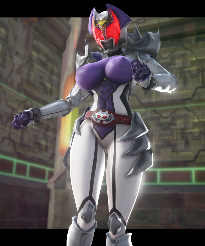 3d 3d_(artwork) breasts helmet hikari_natsumi kamen_rider kamen_rider_decade_(series) kamen_rider_kivala large_breasts nipples thick_thighs