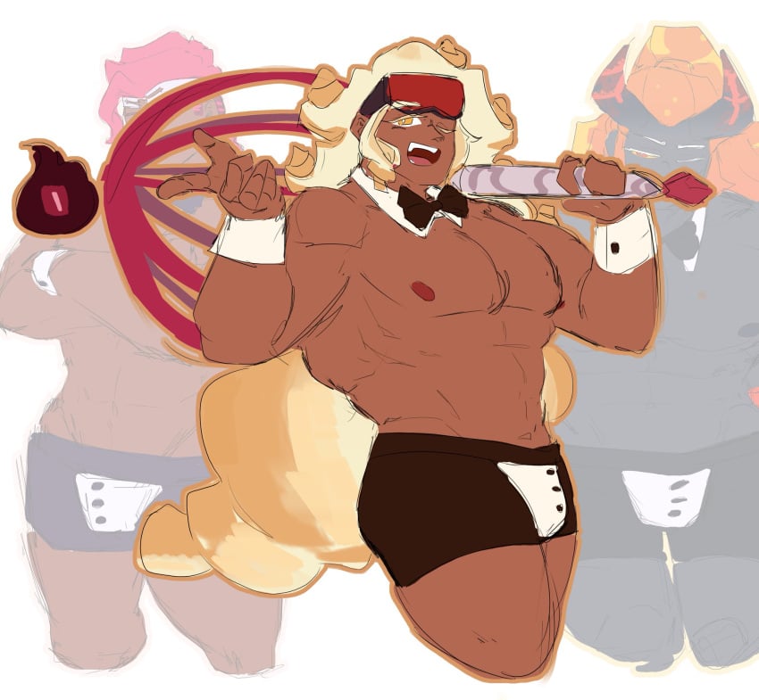 3boys abs bara bara_tiddies bara_tits barazoku bowtie butter_roll_cookie capsaicin_cookie cookie_run cookie_run_kingdom cuffs_(clothing) gay male male_only muscular muscular_male nipples pecs soft_abs sugarovin waiter_suit weapon_over_shoulder wildberry_cookie