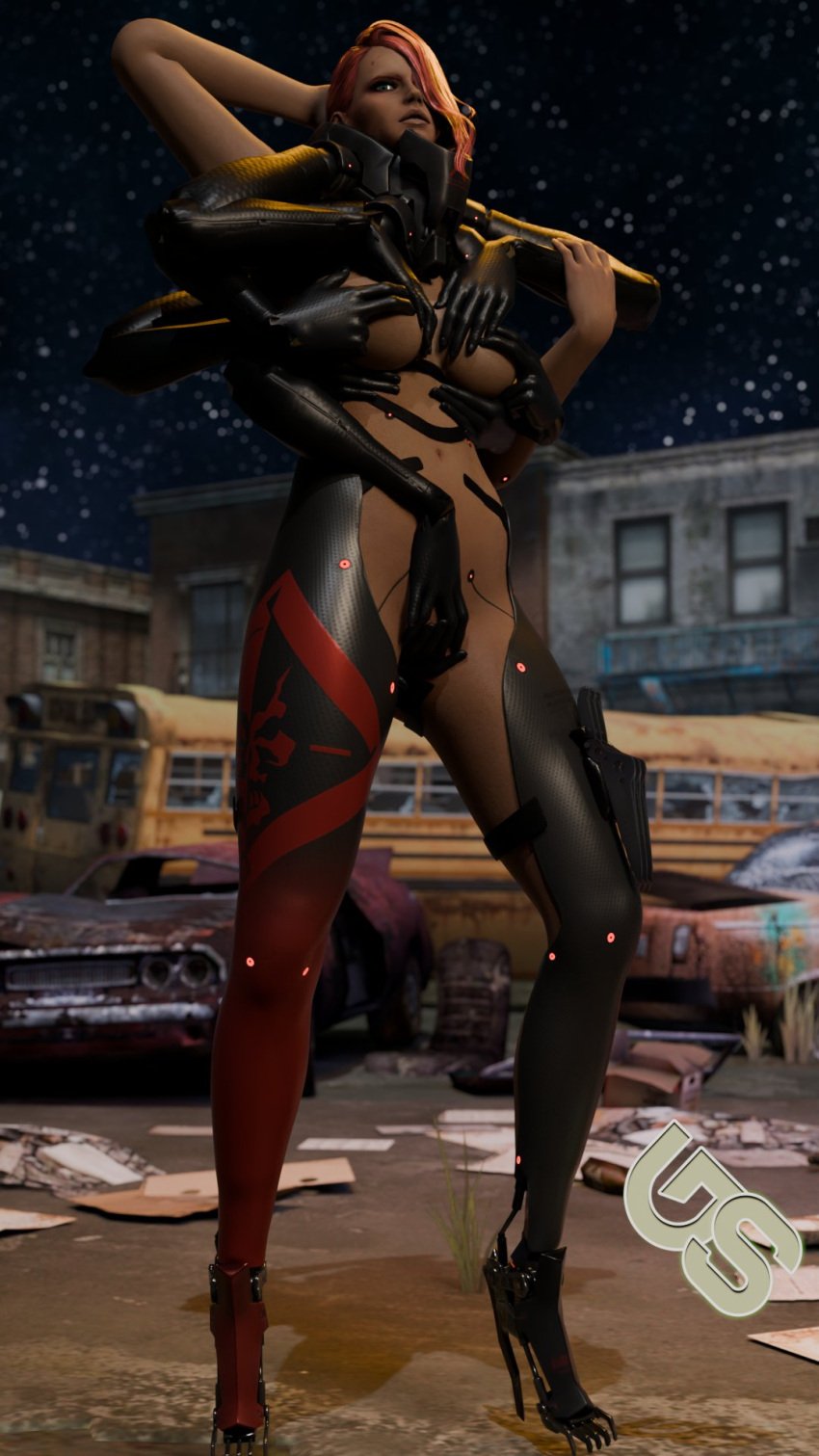 10_arms functionally_nude functionally_nude_female grandmastersurgeon metal_gear_(series) metal_gear_rising:_revengeance mistral_(metal_gear_rising) night_sky