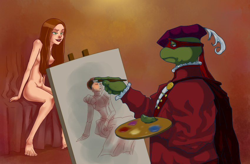 4kids_entertainment april_o'neil april_o'neil_(tmnt_2003) clothed_male_nude_female cmnf female flick human male nude nude_female painting raphael_(tmnt) red_hair teenage_mutant_ninja_turtles tmnt tmnt_2003