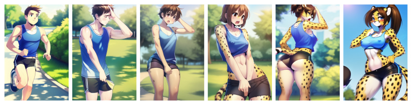 ai_generated ass_expansion breast_expansion cheetah cheetah_girl cheetah_humanoid cheetah_tail eye_color_change female gender_transformation growth growth_sequence hourglass_expansion hourglass_figure huge_ass huge_breasts human_to_anthro mtf_transformation nipples species_transformation thick_thighs thigh_expansion transformation_sequence wide_hips