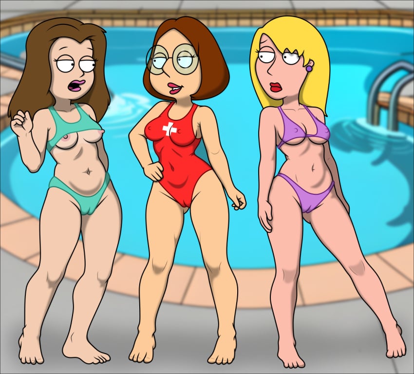 20th_century_fox 20th_century_studios american_dad bikini blonde_hair brown_hair brunette_hair cameltoe connie_d'amico erect_nipples family_guy fuzzy_door_productions glasses imminent_threesome imminent_yuri lisa_silver meg_griffin nipples pool sexfightfun swimming_pool swimsuit threesome young yuri