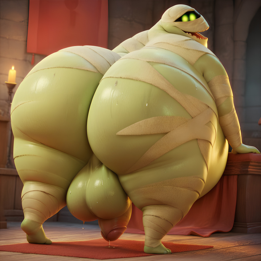 1boy 2020s 2024 absurd_res absurd_resolution absurdres ai_generated ass balls ballsack belly big_ass big_balls big_belly big_butt big_penis candle feet foreskin foreskin_folds green_eyes hi_res high_resolution highres hotel_transylvania huge_ass huge_belly huge_butt humanoid humanoid_penis intact looking_back looking_down male male_only matronai_(artist) mature_male mummy mummy_wrappings murray_the_mummy open_mouth penis retracted_foreskin room rug scrotum semi-erect smile smiling smooth_penis solo sony_interactive_entertainment stable_diffusion sweat sweatdrop sweaty_balls sweaty_butt tapestry testicles thick_ass thick_butt thick_hips thick_legs thick_thighs uncut wide_ass wide_hips wide_thighs wrappings wraps