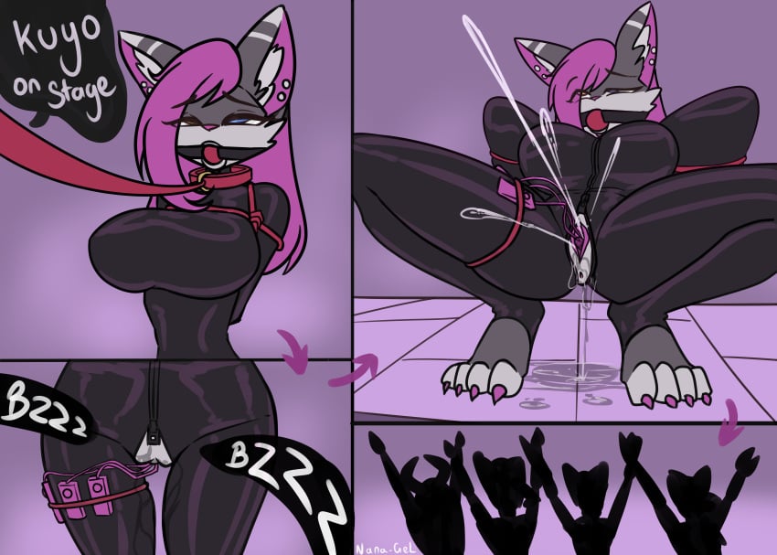 2020s 2024 anthro bat bdsm_outfit bodysuit bondage comic crotch_zipper female female_focus furry jpeg kuyo_blackstone latex nana_gel rubber vibrator_in_pussy virtual_youtuber vtuber zipper