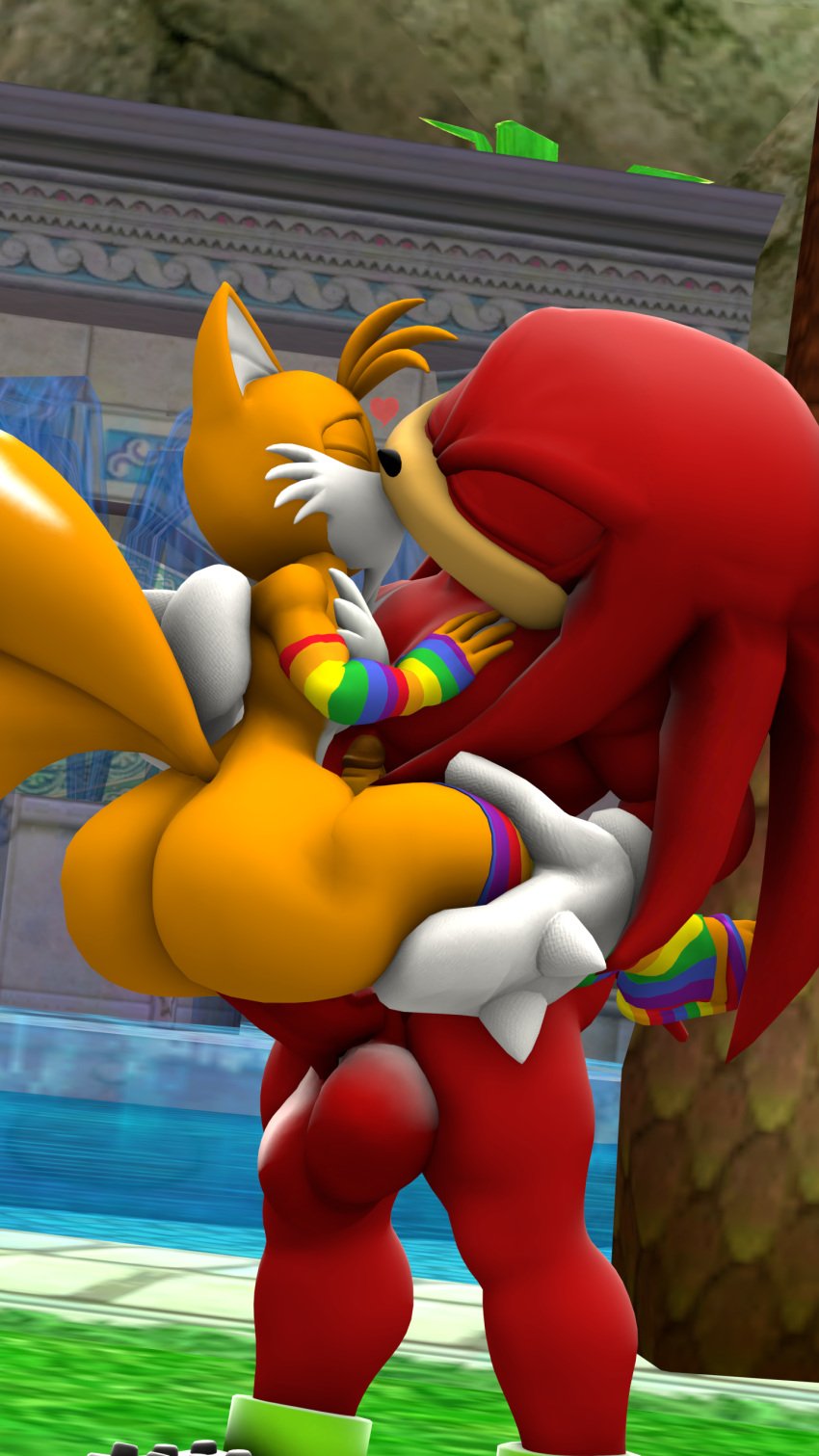 2boys 3d 3d_(artwork) anal anal_sex anthro anthro_penetrated anthro_penetrating ass balls big_ass big_balls big_butt big_penis femboy french_kissing gay gay_pride gay_pride_colors girly knuckles_the_echidna loaq195 male mobian_(species) partially_clothed passionate_kiss penetration penis sonic_(series) sonic_the_hedgehog_(series) stand_and_carry_position tails thick_thighs tongue_kiss yaoi