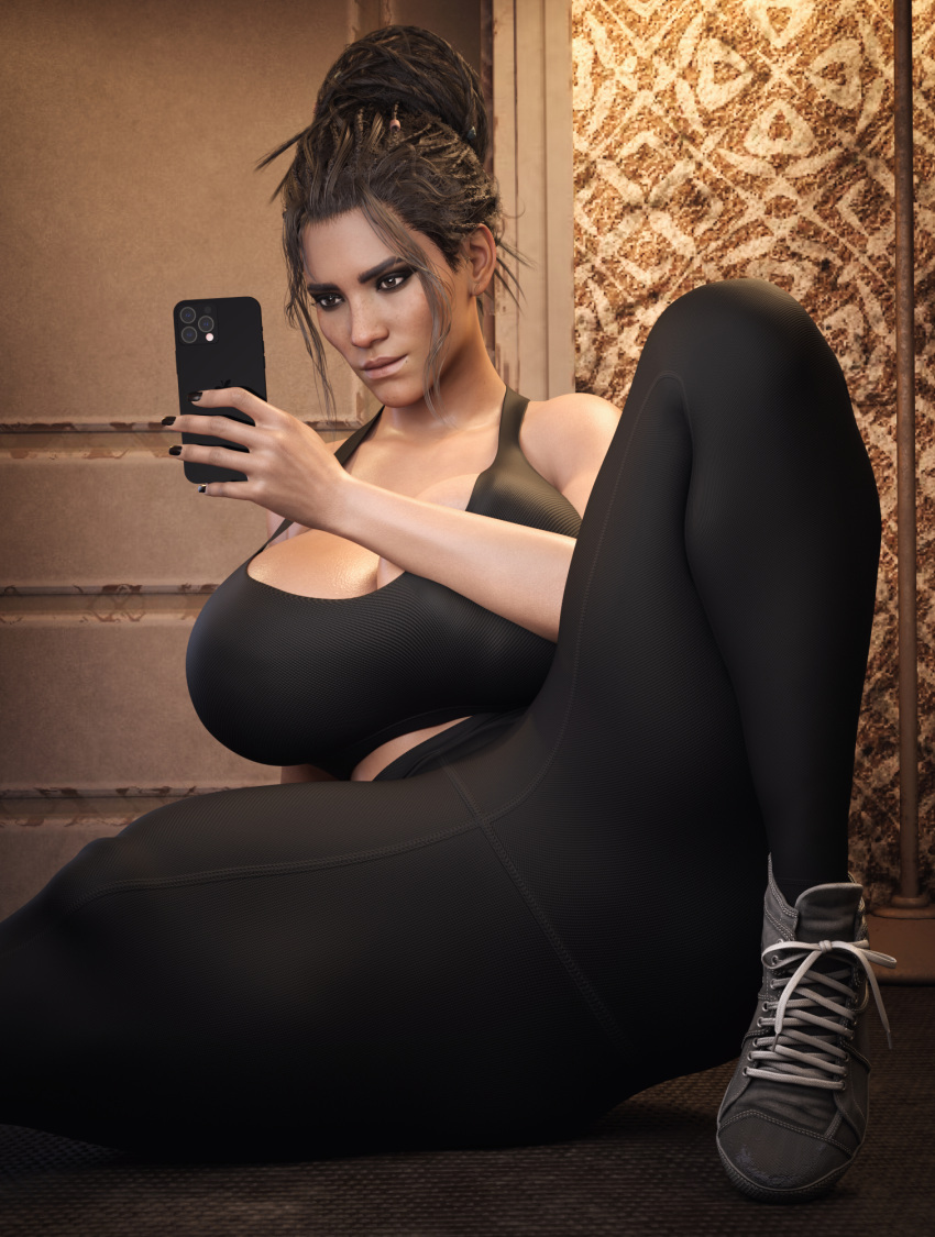 1futa 3d big_breasts big_penis bra breasts bulge bulge_down_leg cameltail cleavage cyberpunk_2077 erection_under_clothing futa_only futanari huge_breasts implied_futanari large_breasts leggings panam_palmer penis selfie sittig solo sports_bra stevencarson