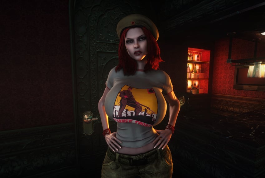 1girls 3d 3d_(artwork) alternate_breast_size arms_under_breasts beret brujah clothed clothed_female damsel_(vtmb) female female_only female_solo gigantic_breasts hat huge_breasts looking_at_viewer pants red_hair skin_tight solo solo_female top_heavy vaako vampire vampire_girl vampire_the_masquerade vampire_the_masquerade_bloodlines world_of_darkness