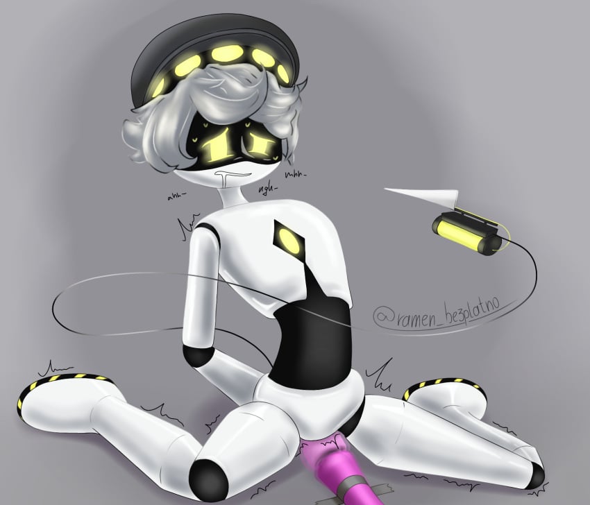 1boy 2023 blush boy disassembly_drone drone glitch_productions ibispaintx male male_masturbation male_only masturbation murder_drones n_(murder_drones) pink_vibrator robot saliva sitting sitting_on_floor tail tied_hands umymoqq_mosquito vibrator white_body white_hair yellow_eyes