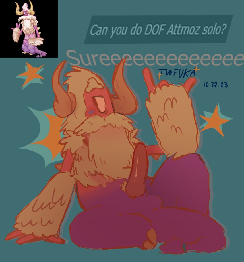 1boy 1monster \n/ anthro arm_spikes artist_name artist_request attmoz beard big_blue_bubble blush blush_lines boner celestial_(my_singing_monsters) curled_horns cyclops dated english_text erection fur gilf gradient_body half-closed_eyes highres horn horns long_hair long_tail looking_at_viewer male male_only monster mullet mustache my_singing_monsters no_humans non-human non-human_only old_man one_eye one_eye_half-closed pink_body pink_fur pink_hair purple_body reclining reference_image request satyr simple_background solo solo_male spikes spots spotted_body star star_(symbol) stars tail teal_background twfuka unusual_penis weird_penis white_fur white_hair white_text