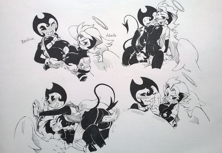 1boy 2girls abel_the_guardian_angel anthro bendy bendy_and_the_ink_machine bendy_fem breasts compact_body female male tagme twistedterra zenox zenox_(bendina)