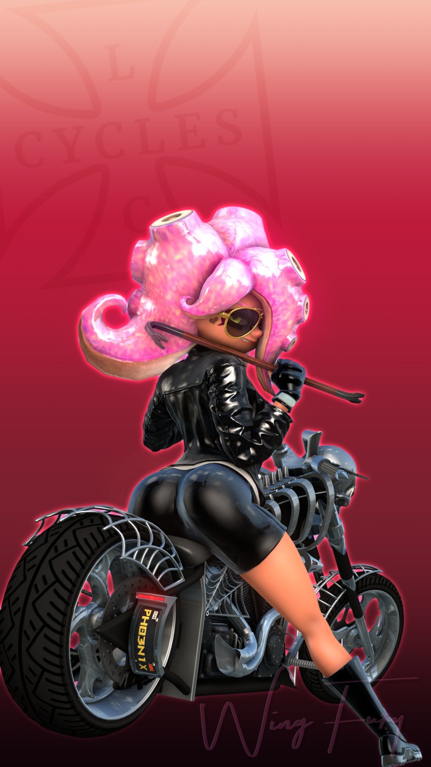 3d 3d_(artwork) crowbar desti_(smg4) motorcycle octoling octoling_girl smg4 splatoon sunglasses tinted_eyewear wing_fury