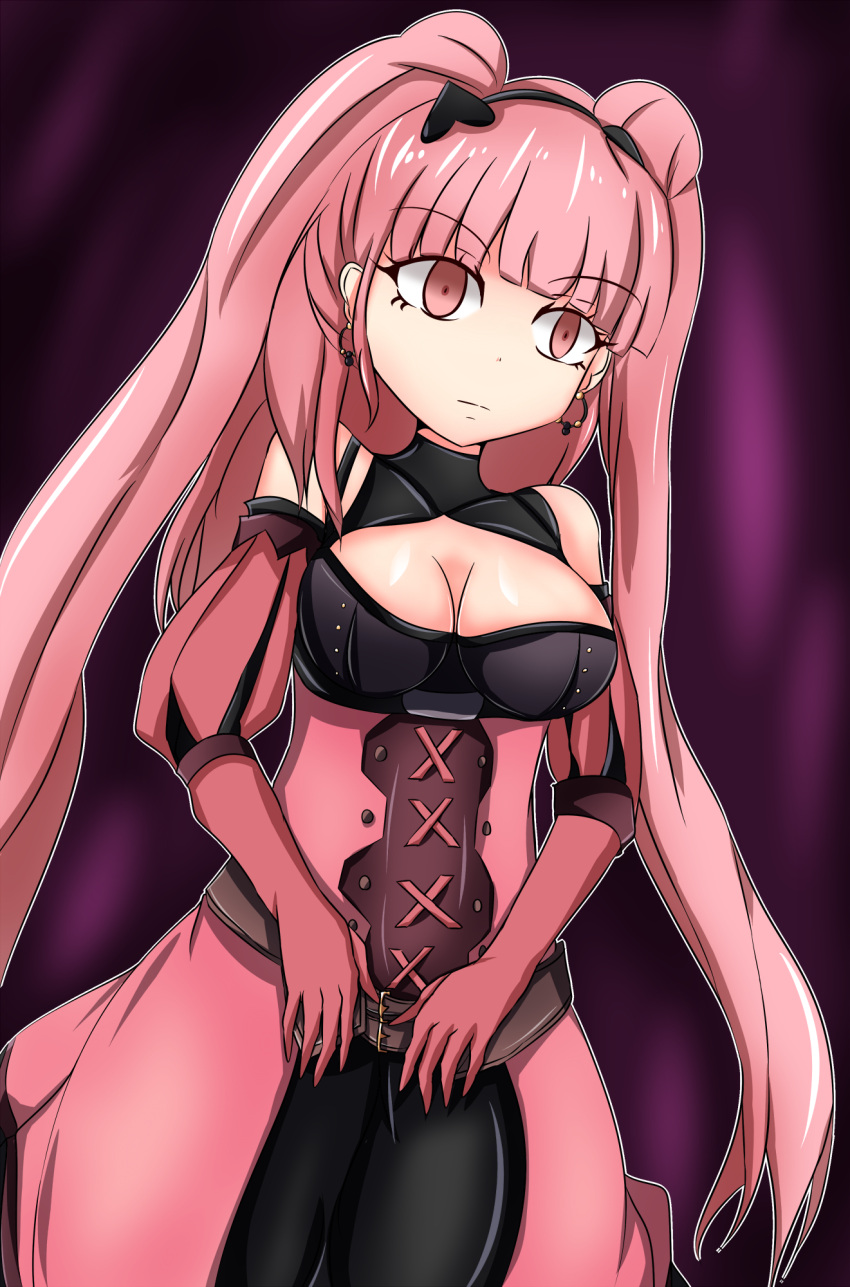 1girls bangs boots breasts cleavage corruption dress earrings elbow_gloves empty_eyes expressionless female female_only femsub fire_emblem fire_emblem:_three_houses gloves high_heels hilda_valentine_goneril long_hair medium_breasts mind_control nintendo pink_eyes pink_hair ponytail solo thigh_boots transformation twintails very_long_hair yuuyuki