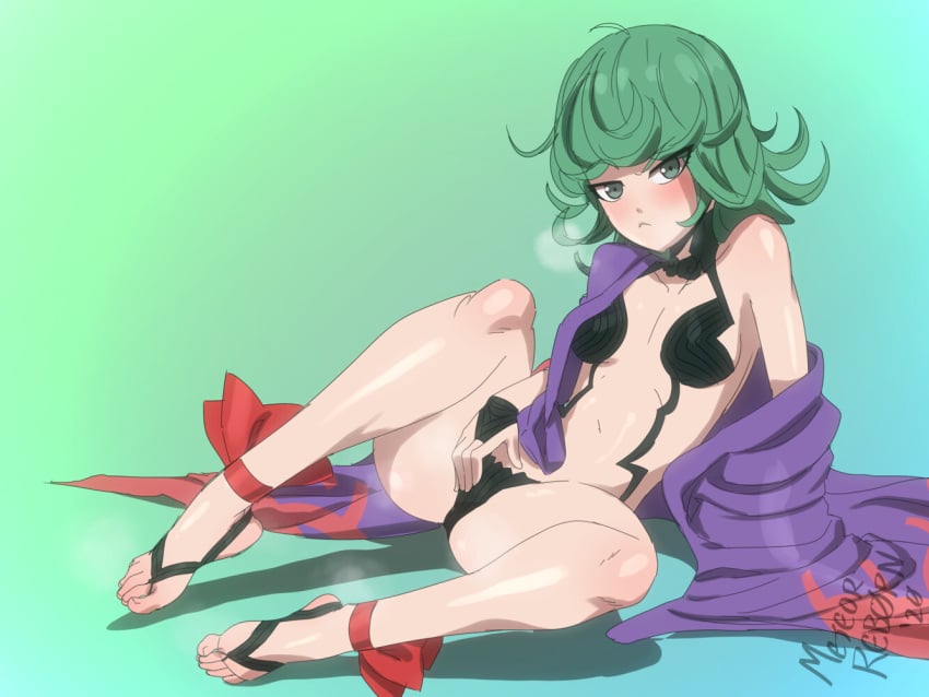 1girls aqua_background artist_name artist_signature blush bra cosplay curly_hair feet female female_only foot_fetish gradient_background green_background green_eyes green_hair legs_apart legs_spread looking_at_viewer messy_hair meteorreb0rn one-punch_man partially_clothed partially_clothed_female petite revealing_clothes robe rubbing_pussy shuten_douji_(fate) shuten_douji_(fate)_(cosplay) sitting soles spread_legs spreading steam steaming_body steamy_breath stirrups tatsumaki toes