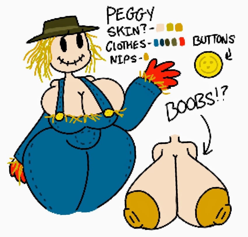 anthro bad_anatomy big_ass big_breasts boob_window character_sheet clothed female female_only huge_breasts no_bra nude oc scarecrow scarecrow_girl theslashfive